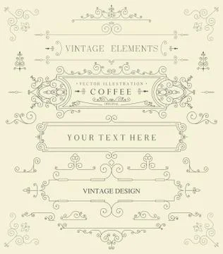 Decorative thin retro elements, Victorian frame, divider, border, vintage Stock Illustration