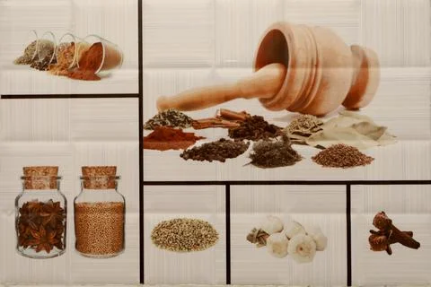 A decorative tile in kitchen Stock Photos