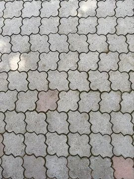 Decorative Tiled Pathway Made of Patterned Stone Blocks in Outdoor Area Foto stock