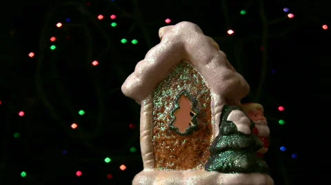 Decorative toy house Santa Claus revolves around its axis Stock Footage