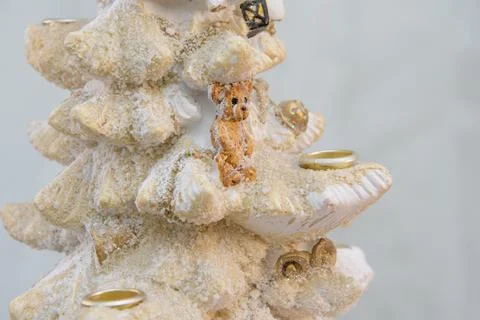 Decorative toy tree with decorations. Candlesticks Stock Photos