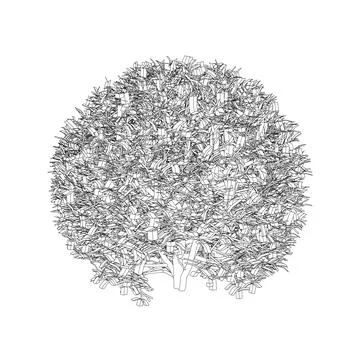 Decorative tree of a circular shape made of black lines isolated on a white Stock Illustration