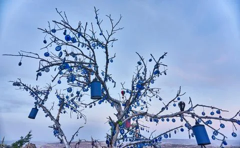 Decorative tree covered with evil eye, nazar boncugu Stock Photos