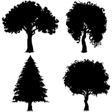 Decorative trees silhouettes set Stock Illustration