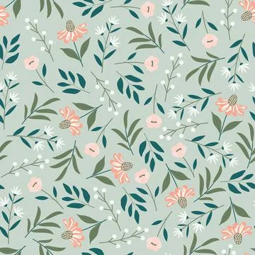 Decorative trendy floral seamless pattern design of flowers and branches Stock Illustration