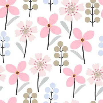 Decorative trendy hand drawn vector seamless floral ditsy pattern for textile Stock Illustration
