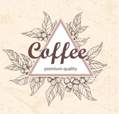 Decorative triangle floral frame with coffee plants Stock Illustration