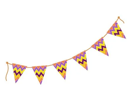 Decorative triangular pennants garland on a rope with ornament in trendy festive イラスト素材