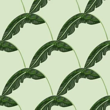 Decorative tropic nature seamless pattern with hand drawn green leaves print. Stock Illustration