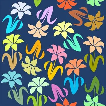Decorative tulip flower pattern isolated on blue background. Seamless design Stock Illustration
