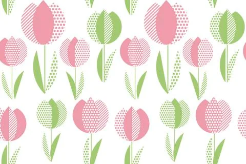 Decorative tulip flower seamless pattern. geometric floral vector illustratio Illustrazione stock