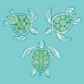Decorative turtles in water Stock Illustration