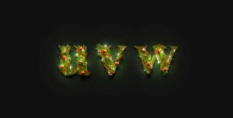 Decorative u v w lowercase christmas letter mockup font darkness Illustrazione stock
