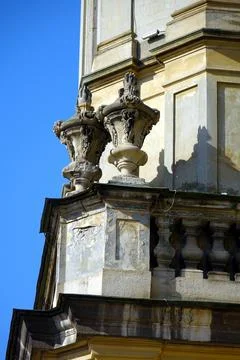 Decorative vases in the Baroque style. Element of architecture Dominican Chur Stock Photos
