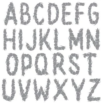 Decorative vector alphabet with spines on white background.Art font. Illustrazione stock