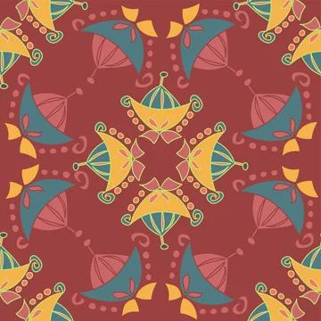 Decorative Vector Art Abstract Repeat Pattern In Red, Yellow And Blue Stock Illustration