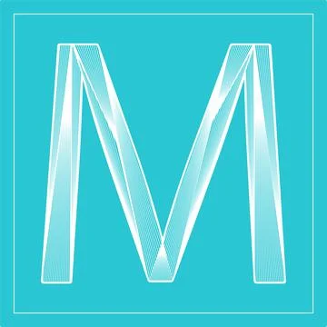 Decorative vector font. Stylized letter M. Isolated symbol on blue background Stock Illustration