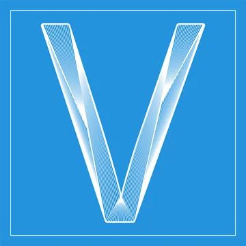 Decorative vector font. Stylized letter V. Isolated symbol on blue background Stock-Illustration
