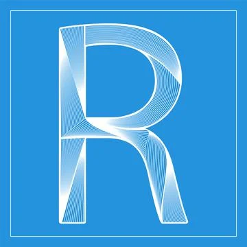 Decorative vector font. Stylized letter R. Isolated symbol on blue background Stock Illustration