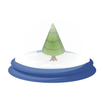 Decorative vector globe with cartoon christmas tree. Glass ball  Stock Illustration