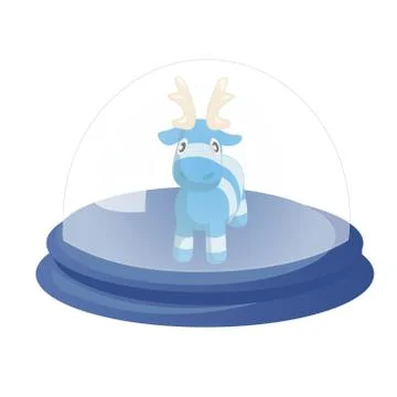 Decorative vector globe with cute blue cartoon reindeer. Glass ball  Stock Illustration
