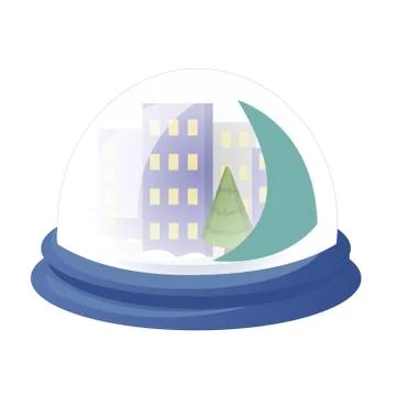 Decorative vector globe with winter city. Glass ball with houses isolated  Stock Illustration