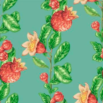 Decorative vector graphic seamless paterrn vertical line with pomegranate fru Stock Illustration