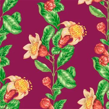 Decorative vector graphic seamless paterrn vertical line with pomegranate fru Stock Illustration