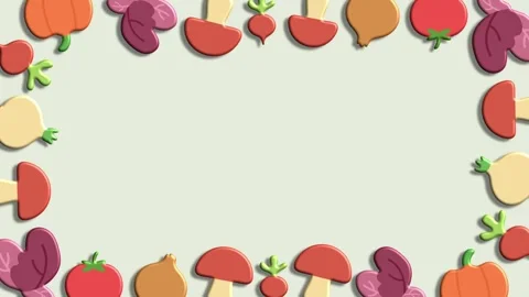 Decorative vegetable border on light green background for menu template Stock Footage 324857264