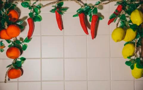 Decorative vegetables on the wall 스톡 사진