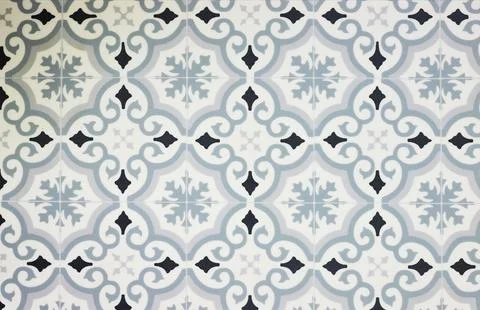 Decorative Vintage Ceramic Tile Pattern With Blue Gray Ornamental Geometric Moti Stock Photos