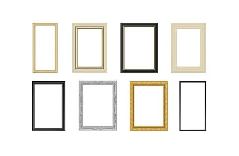 Decorative vintage frames and borders set. Gold photo frame with corner Thailand 스톡 일러스트