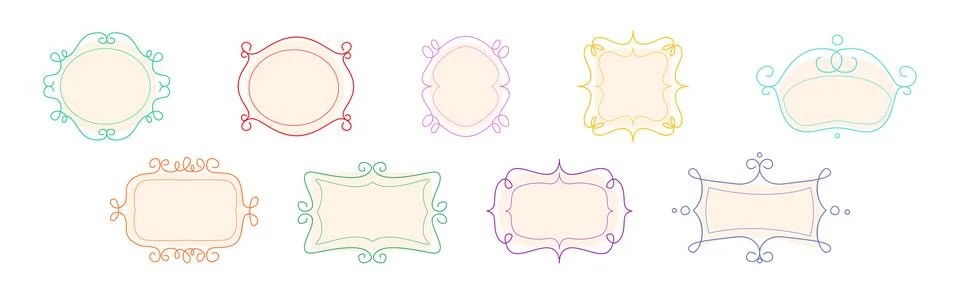 Decorative Vintage Frames and Borders with Swirling Line Vector Set Stock Illustration