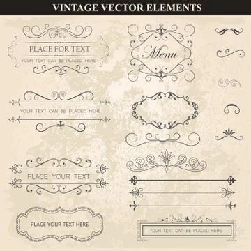 Decorative vintage frames ribbons and borders set vector Stock Illustration