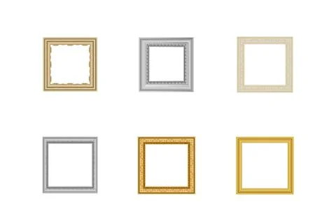 Decorative vintage frames set. Gold photo frame with corner Thailand line for Stock Illustration