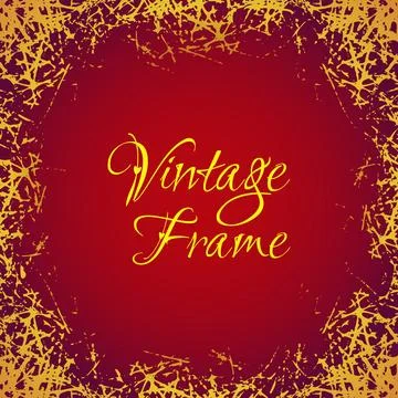 Decorative vintage gold frame. Vector grunge golden border template. Retro Illustrazione stock