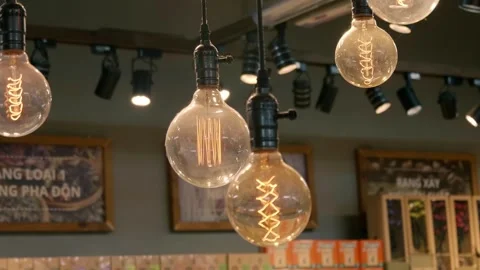 Decorative vintage-style Edison bulbs used for home decor Stock Footage 333353381
