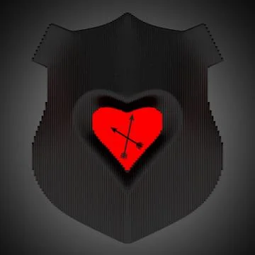 Decorative wall clock symbolizing love. Heart in the center of the coat of arms Stock Illustration