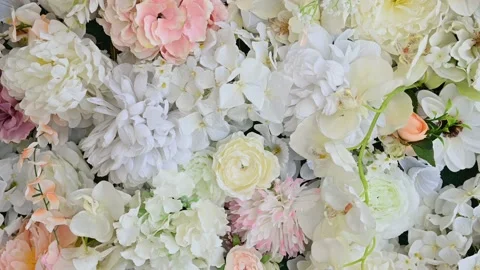 Decorative wall made of bright flowers of different types Stock Footage 135199280