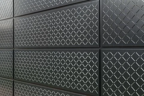 Decorative wall panels with crosshatch pattern in perspective Stock Photos