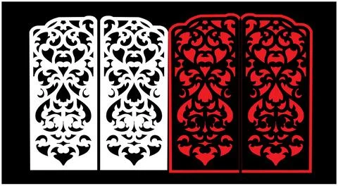Decorative wall panels set Jali design CNC pattern, Stock Illustration