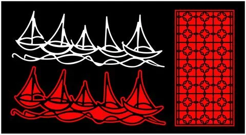 Decorative wall panels set Jali design CNC pattern, Stock Illustration
