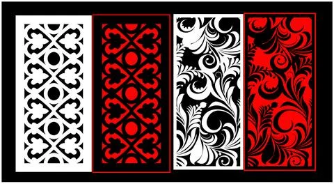 Decorative wall panels set Jali design CNC pattern, Stock Illustration