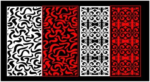 Decorative wall panels set Jali design CNC pattern, Stock Illustration