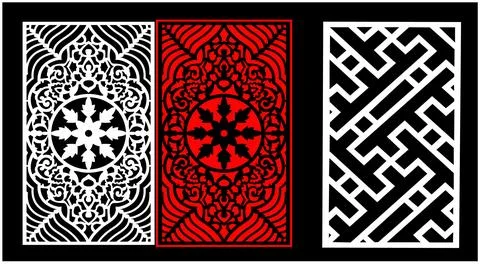 Decorative wall panels set Jali design CNC pattern, Stock Illustration