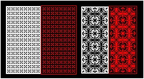 Decorative wall panels set Jali design CNC pattern, Stock Illustration