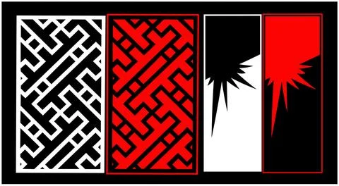 Decorative wall panels set Jali design CNC pattern, Stock Illustration