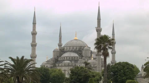 Decorative Water Fountain in Front of Large Mosque on a Square in Istanbul Stock Footage 59558703