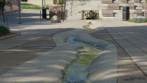 Decorative Water Stream in Vingriai Square Public Park in Vilnius Stock Footage 334771168