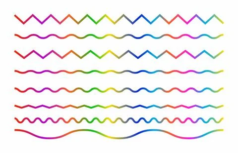 Decorative wavy line pattern set with vibrant rainbow colors Stock Illustration